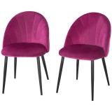 Cumpara ieftin Homcom Set 2 Scaune Tapițate Fucsia, Spătar Curbat Elegant, Picioare Metalice, 52x54x79cm | Aosom Romania