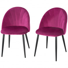 Homcom Set 2 Scaune Tapițate Fucsia, Spătar Curbat Elegant, Picioare Metalice, 52x54x79cm | Aosom Romania