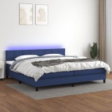 Cumpara ieftin Pat cu arcuri, saltea și LED, albastru, 200x200 cm, textil
