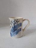 Cana ceramica de gresie, lucrata si pictata manual, peisaj cu copaci desfrunziti, Artist Made - Studio Pottery