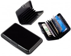 Portofel Elegant Unisex pentru Carduri sau Documente cu 6 Compartimente si Carcasa Solida foto