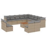 Set canapele de gradina, 14 piese, cu perne, bej, poliratan