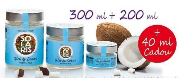 Pachet Promo Ulei Cocos Borcan (300ml+200ml+40ml cadou) Solaris