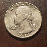Moneda USA Quarter Dollar 1981, 1/4 Dollar, Numismatica