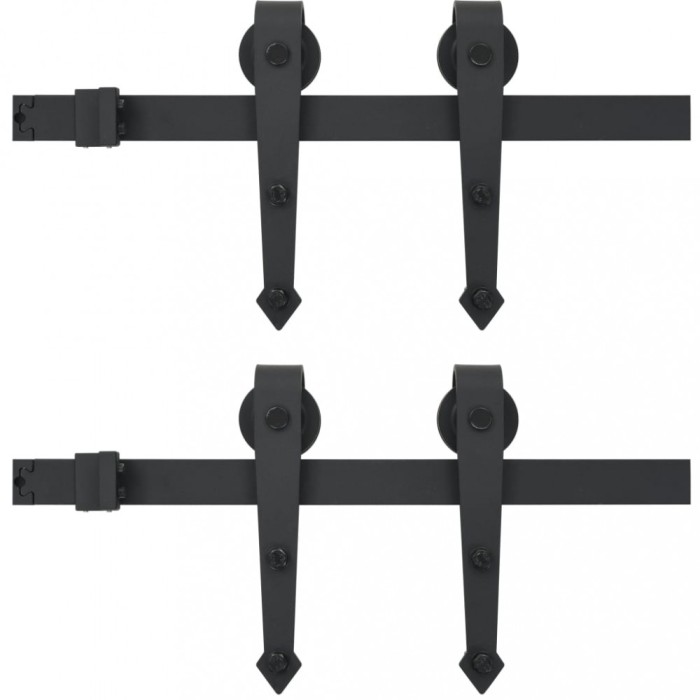 Set piese pentru usi glisante, negru, 2 x 183 cm, otel