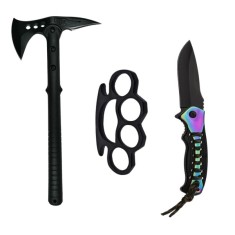 Set Topor Survivor 39 cm , Briceag de vanatoare 21 cm si Box aluminiu , DEPOX&reg;, negru