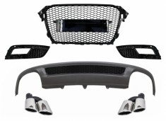 Difuzor Bara Spate si Ornamente toba AUDI A4 B8 Facelift Sedan/Avant (2012-2015) cu Grila Centrala si Grile Proiector S-Line Design doar Bara Standard