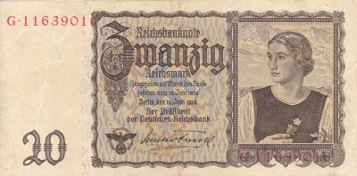 GERMANIA 20 reichsmark 1939 VF+++!!! foto