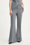 Remain pantaloni din lana culoarea gri, evazati, high waist, 5023923046