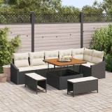 Cumpara ieftin Set de canapele pentru grădină cu pernă 9 pcs Negru Rattan poli
