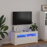vidaXL Comodă TV cu lumini LED, alb extralucios, 90x35x40 cm 804325