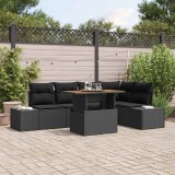 Set Masa Grădină 6 Piese cu Perne Negru Rattan Poliester și Acacia
