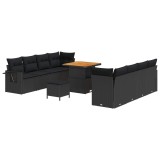 vidaXL Set de canapele pentru grădină cu pernă 11 pcs Negru poliratan 3363664
