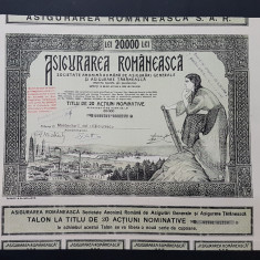 Actiune 1937 Asigurarea romaneasca , titlu de 20 actiuni nominative