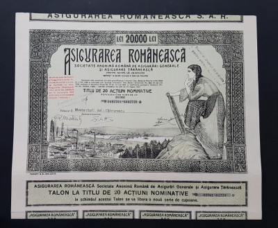 Actiune 1937 Asigurarea romaneasca , titlu de 20 actiuni nominative foto