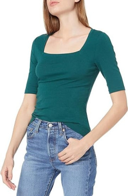 Tricou Amazon Essentials pentru femei, cu maneca scurta, cu decolteu patrat, Marimea S - RESIGILAT foto