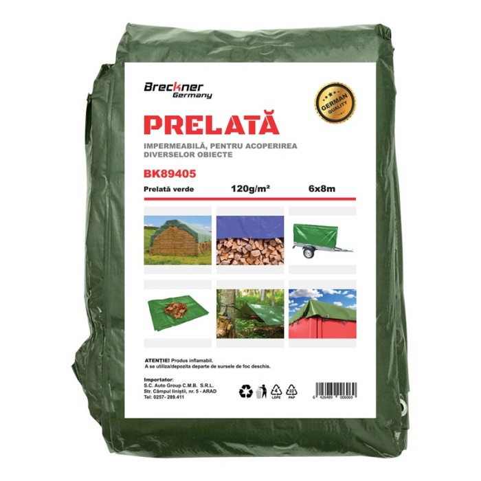 Prelata cu ochiuri de prindere 120g m2 verde 6x8m