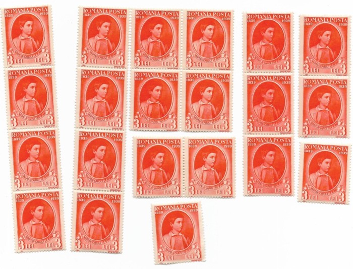 Centenarul nasterii regelui Carol I, 1938, 3 L, 21 buc., neobliterate