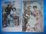 HOPCT 1643 CUPLU-ROMANTICA-FRANTA--LOT 2 CARTI POSTALE VECHI-CIRCULATE