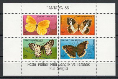 Turcia 1988 2833/36 bl 26 MNH - Fluturi (II), fauna foto