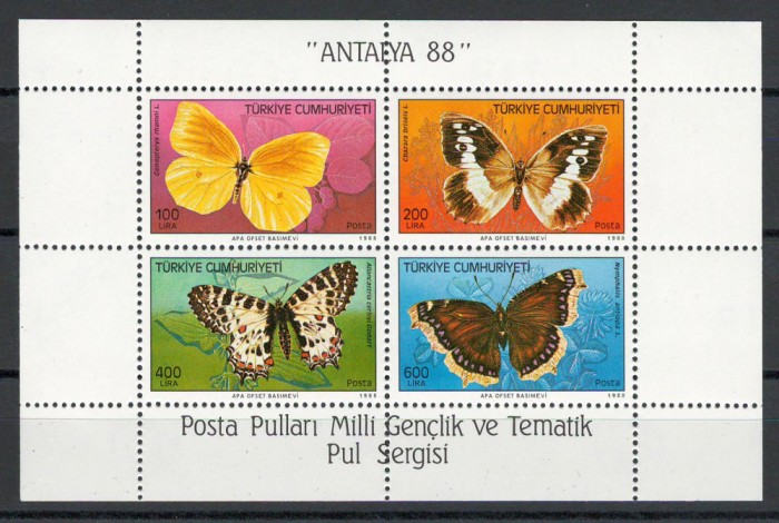 Turcia 1988 2833/36 bl 26 MNH - Fluturi (II), fauna