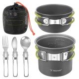 Set gatit camping Trizand 1,2 L cu tacamuri pliabile si husa
