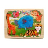 Puzzle lemn - animale jucause in jungla, 5 piese,