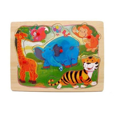 Puzzle lemn - animale jucause in jungla, 5 piese, foto