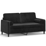 Cumpara ieftin Canapea cu 2 locuri cu pernute, negru, 140 cm, catifea