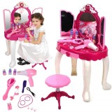 Masuta de machiaj interactiva pentru fetite, 18 piese, plastic, roz
