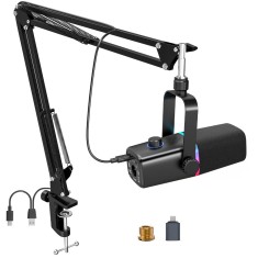 Microfon Profesional KD8S, USB &amp; XLR, Cardioid, Reducere Zgomot, Mute, RGB, Brat Ajustabil, Plug &amp; Play, PC, Mac, PS4, PS5, Negru