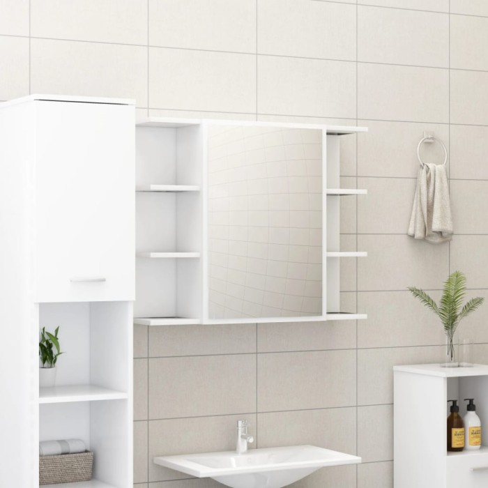 vidaXL Dulap de baie cu oglindă, alb, 80x20,5x64 cm, lemn prelucrat 802606