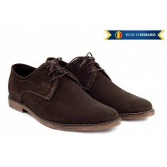 OFERTA marimea 37, 38, 39 - Pantofi barbati, casual - eleganti din piele naturala intoarsa, maro - LPAMVEL