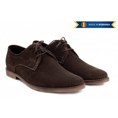 Pantofi barbati casual - eleganti din piele naturala intoarsa maro - PAMVEL foto