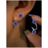 Cumpara ieftin Cercei Tip Bile, cu Strasuri, Suruburi Duble și Manetă in Forma de S, Albastru - 703571