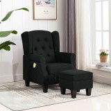 vidaXL Fotoliu de masaj cu taburet, negru, material textil