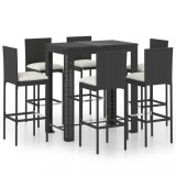 VidaXL Set mobilier bar de exterior cu perne, 7 piese, negru poliratan