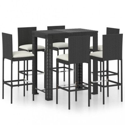 vidaXL Set mobilier bar de exterior cu perne, 7 piese, negru poliratan foto