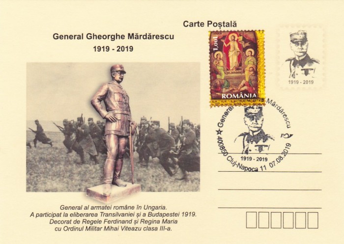 GENERAL GHEORGHE MARDARESCU,CP.OBLITERATA 2019 CLUJ-NAPOCA.