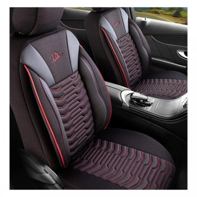 Set Huse Scaune Auto Panda Paris, 11 piese, Negru/cusatura rosie foto