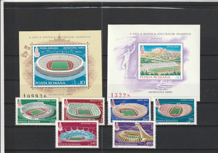 ROMANIA 1979 LP 991 LP 992 LP 993 PREOLIMPIADA DE VARA MOSCOVA SERIE+COLITE MNH