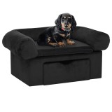 Canapea Caini Gossi cu Sertar, 75x50x38cm, Plus Moale, Neagra - Pat Confortabil Animale de Companie
