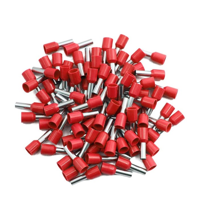 Set 100 pini terminali E7508 roșu cu izolație &ndash; Conectori siguri pentru cabluri electrice
