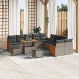 Set de 13 piese de canapea de grădină vidaXL cu perne Gri Poliratan Acacia, Sofa de grădină de 2 persoane vidaXL cu perne Gri Poliratan, Set de dining
