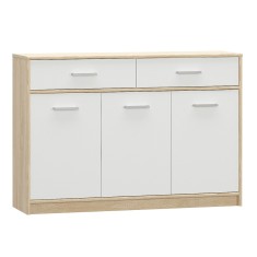 Comoda 3 usi 2 sertare mdf alb stejar sonoma Teyo 123x34x85 cm