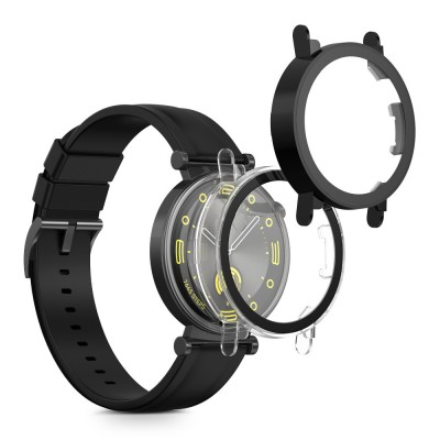 Set 2 Huse Kwmobile cu sticla securizata pentru Huawei Watch GT 4 (41mm), Transparent/Negru, Plastic, KWM0000254P002C foto