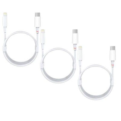 Set 3 Cabluri de Date si Incarcare, Type-C / Lightning, Albe, 2A, Viteza 10 Gbps, 1 M foto