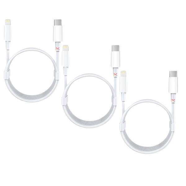 Set 3 Cabluri de Date si Incarcare, Type-C / Lightning, Albe, 2A, Viteza 10 Gbps, 1 M