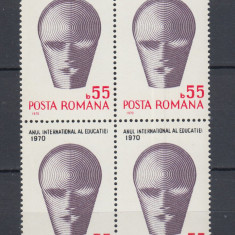 ROMANIA 1970 LP 740 ANUL INTERNATIONAL AL EDUCATIEI BLOC DE 4 TIMBRE MNH