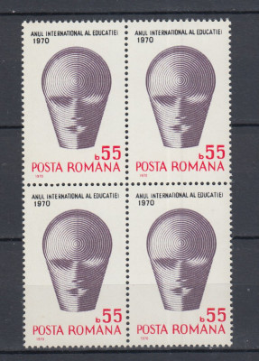 ROMANIA 1970 LP 740 ANUL INTERNATIONAL AL EDUCATIEI BLOC DE 4 TIMBRE MNH foto